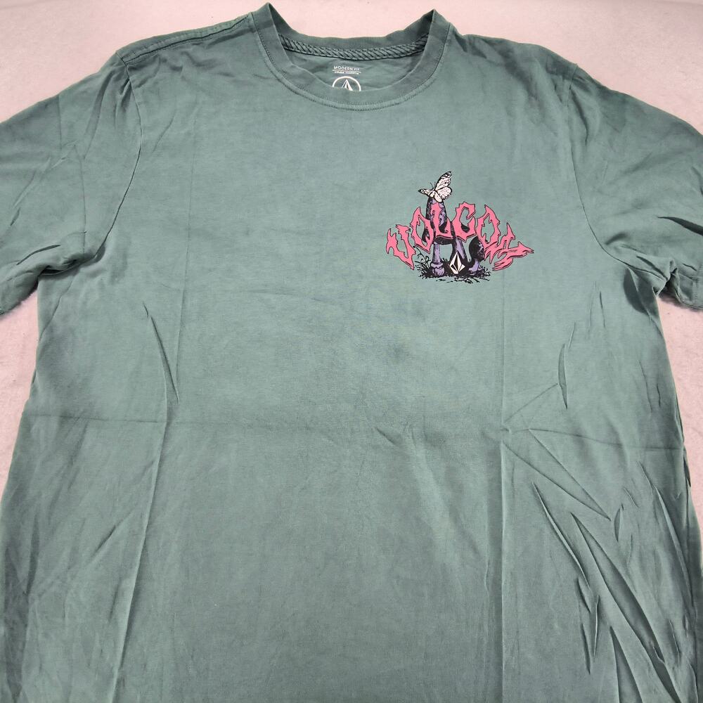 Volcom Crew Neck Short Sleeve Graphic T Shirt Mens Size Medium M Green